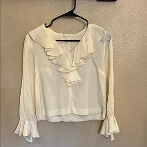 Vintage Elegant Cream Ruffle Blouse S